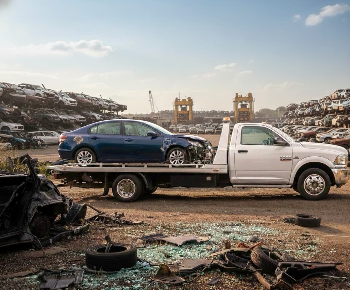 Tow truck at scrapyard